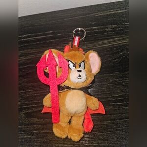 Brown Plush Keychain with Red Devil Costume